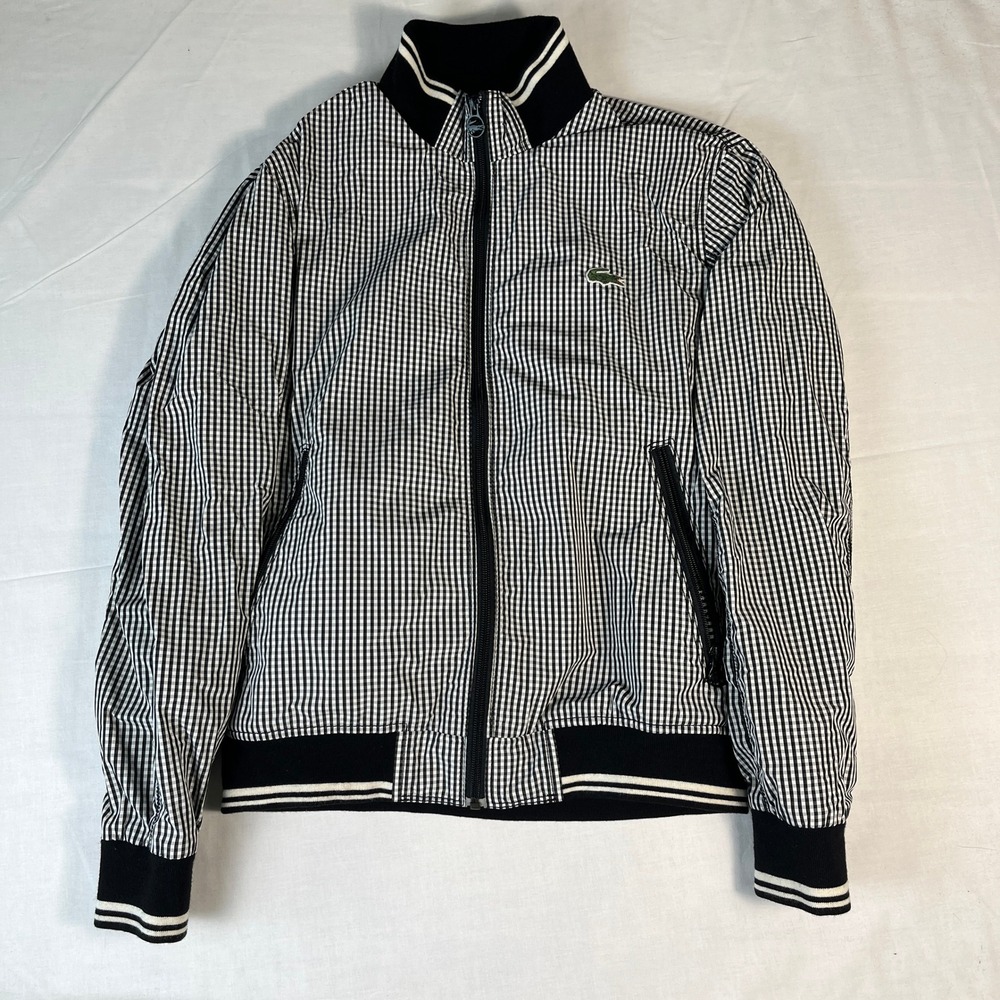 Lacoste Harrington Jacket Mens 48/3 Black White Gingham Excellent Zip Up BH674E